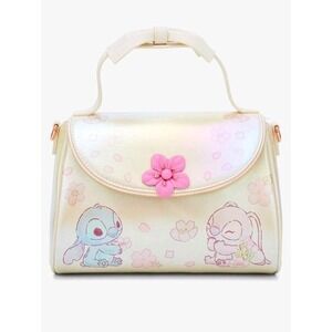 Loungefly Disney Stitch & Angel Pastel Cherry Blossoms Iridescent Crossbody Bag